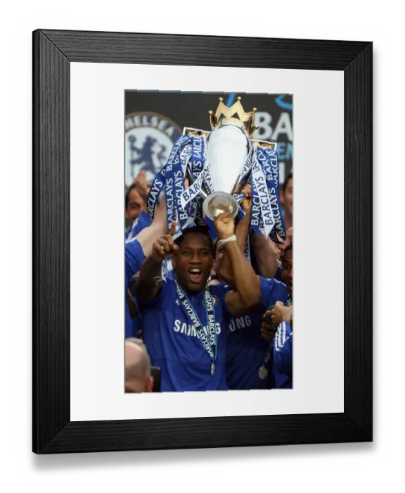 Framed Print : Chelsea Football Club: Didier Drogba's Triumphant Premier League Trophy Lift - Champions 2009-2010
