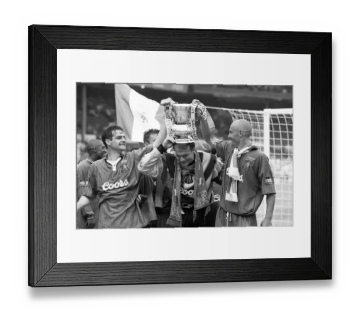 Framed Print : Chelsea FC's Triumph: Clarke, Grodas, and Leboeuf Celebrate FA Cup Victory (1990's)