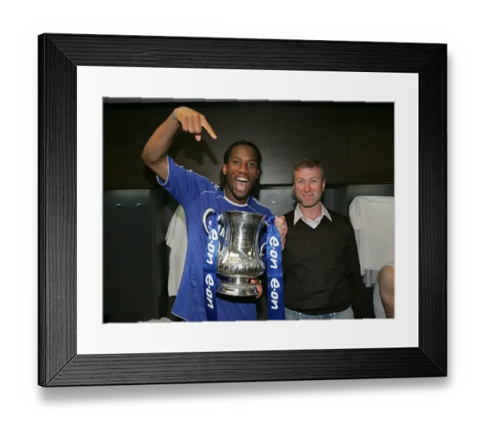 Framed Print : Chelsea's FA Cup Victory: Didier Drogba and Roman Abramovich Celebrate with the Trophy (May 2007)