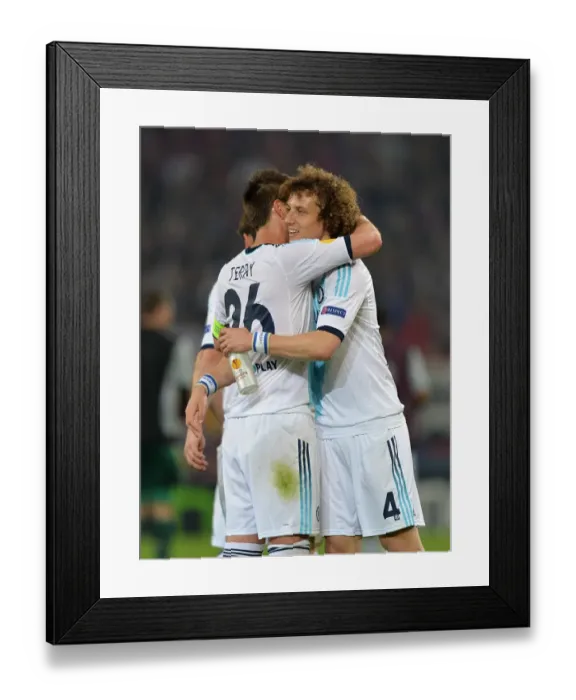 Framed Print : United in Victory: David Luiz and John Terry's Triumphant Moment after Chelsea's Semi-Final Win vs. FC Basel in UEFA Europa League (April 2013)