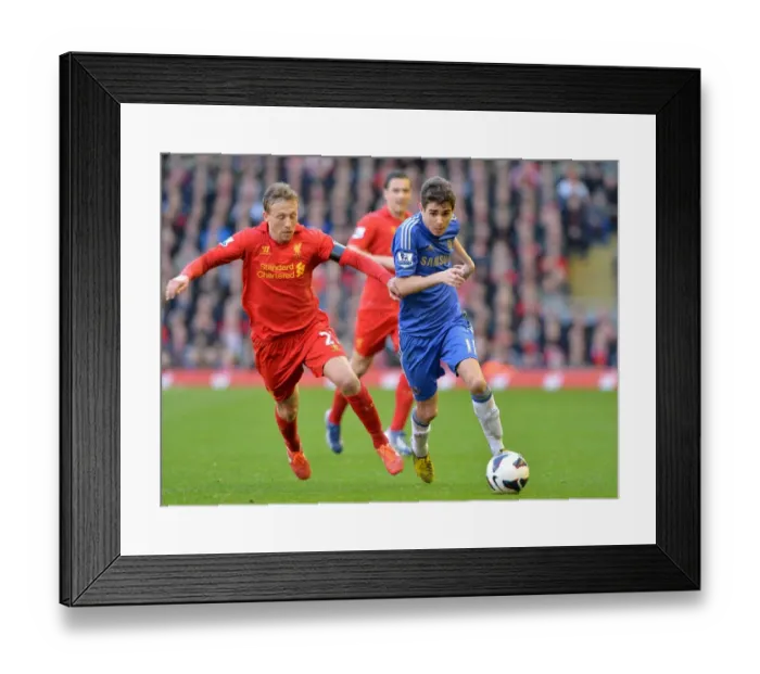 Framed Print : Battle at Anfield: Oscar Evades Leiva in Intense Chelsea-Liverpool Clash