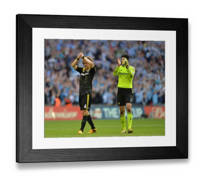 Framed Print : Chelsea's David Luiz and Petr Cech Celebrate FA Cup Semi-Final Triumph over Manchester City at Wembley Stadium (April 2013) Framed Print : Chelsea's David Luiz and Petr Cech Celebrate FA Cup Semi-Final Triumph over Manchester City at Wembley Stadium (April 2013)