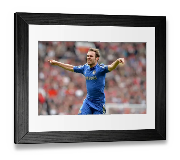Framed Print : Juan Mata's Euphoric Moment: First Goal Against Manchester United for Chelsea (May 2013, Old Trafford)