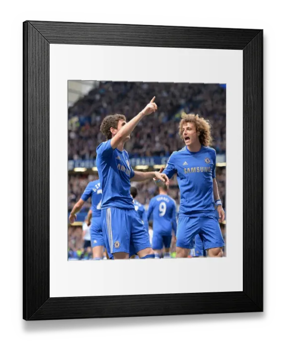 Framed Print : Chelsea's Embaoba and David Luiz: Celebrating Oscar's Opener Against Tottenham Hotspur (8th May 2013)