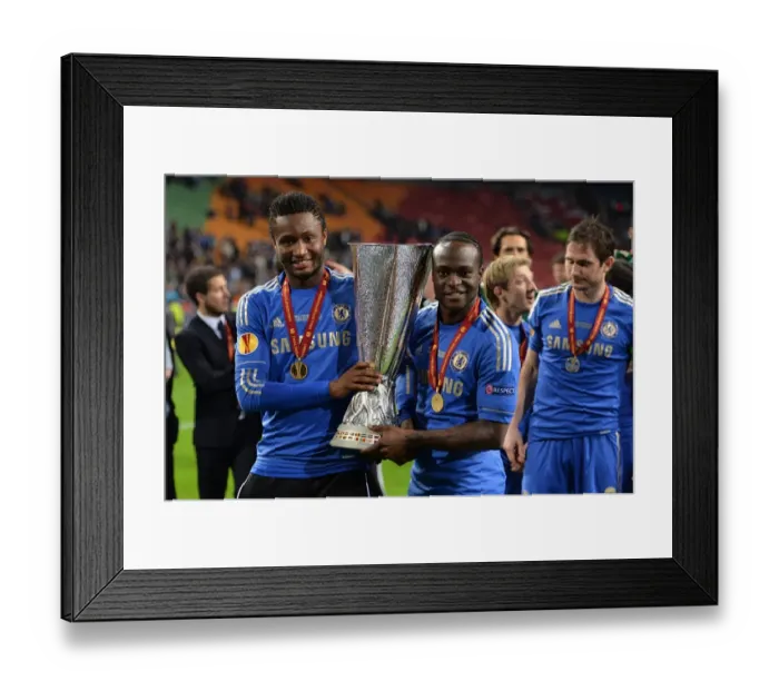 Framed Print : Chelsea Football Club: Mikel and Moses Triumph with the UEFA Europa League Trophy after Epic Showdown vs. Benfica (May 16, 2013) Framed Print : Chelsea Football Club: Mikel and Moses Triumph with the UEFA Europa League Trophy after Epic Showdown vs. Benfica (May 16, 2013)