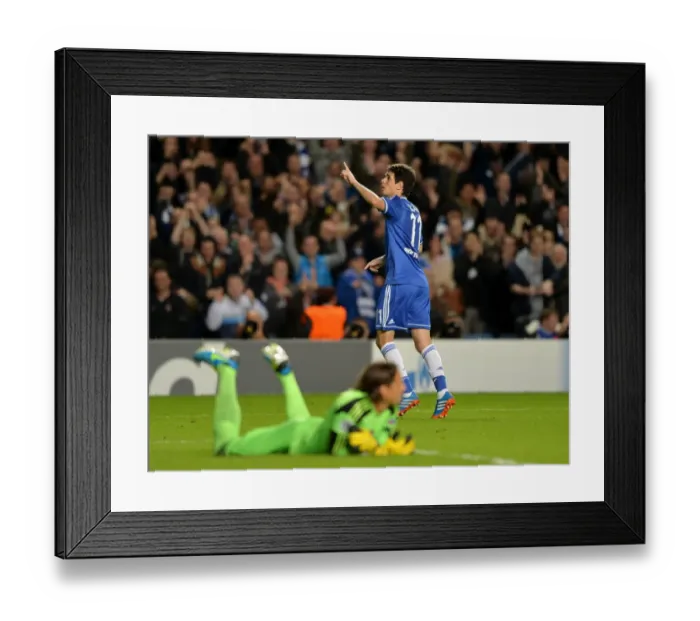 Framed Print : Oscar's Thrilling Goal: Kickstarting Chelsea's Victory in UEFA Champions League Group E vs FC Basel (18th September 2013, Stamford Bridge)