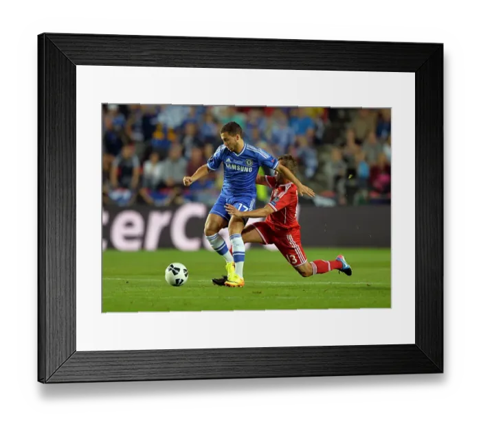 Framed Print : Battle for the Ball: Eden Hazard vs. Rafinha - Chelsea vs. Bayern Munich in the UEFA Super Cup Framed Print : Battle for the Ball: Eden Hazard vs. Rafinha - Chelsea vs. Bayern Munich in the UEFA Super Cup