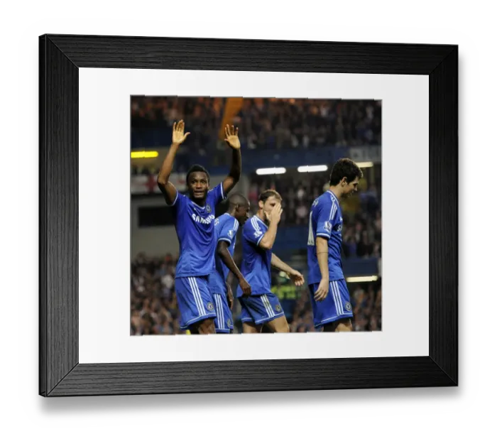 Framed Print : Chelsea's Jon Obi Mikel Scores Second Goal Against Fulham: A Jubilant Moment at Stamford Bridge (September 21, 2013) Framed Print : Chelsea's Jon Obi Mikel Scores Second Goal Against Fulham: A Jubilant Moment at Stamford Bridge (September 21, 2013)