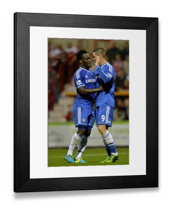 Framed Print : Fernando Torres and Michael Essien Celebrate First Goal for Chelsea Against Swindon Town in Capital One Cup Framed Print : Fernando Torres and Michael Essien Celebrate First Goal for Chelsea Against Swindon Town in Capital One Cup