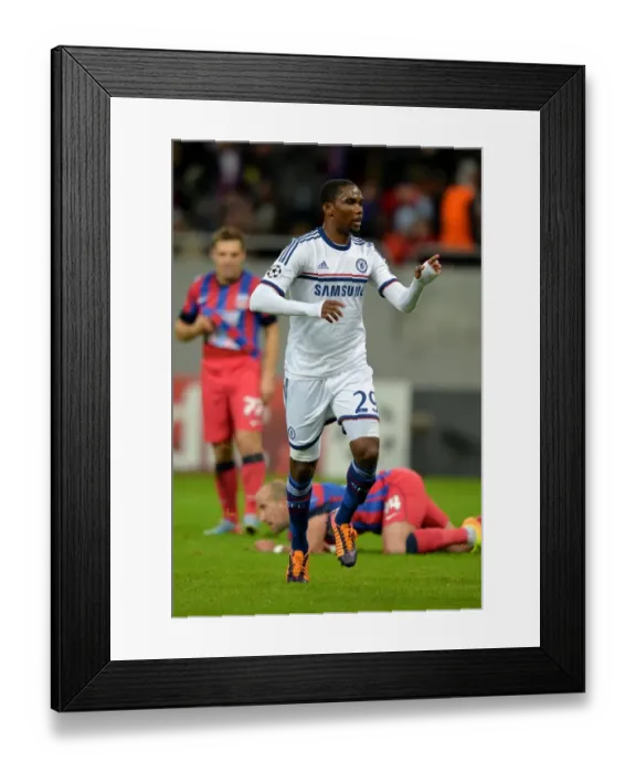 Framed Print : Eto'o's Fortunate Own-Goal: A Celebration for Chelsea in the UEFA Champions League Against Steaua Bucuresti (1st October 2013) Framed Print : Eto'o's Fortunate Own-Goal: A Celebration for Chelsea in the UEFA Champions League Against Steaua Bucuresti (1st October 2013)