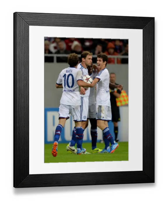 Framed Print : Chelsea's Ramires and Team-Mates Celebrate Third Goal in UEFA Champions League Match Against Steaua Bucharest (October 2013)