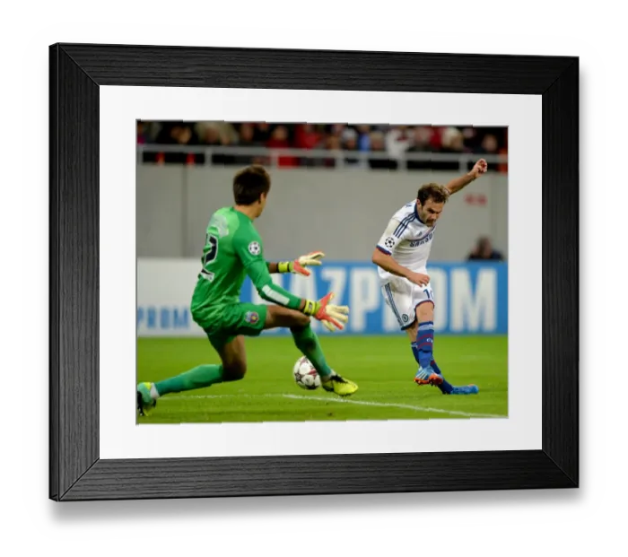 Framed Print : Juan Mata's Strike: Chelsea vs Steaua Bucharest, UEFA Champions League Group E (1st October 2013)