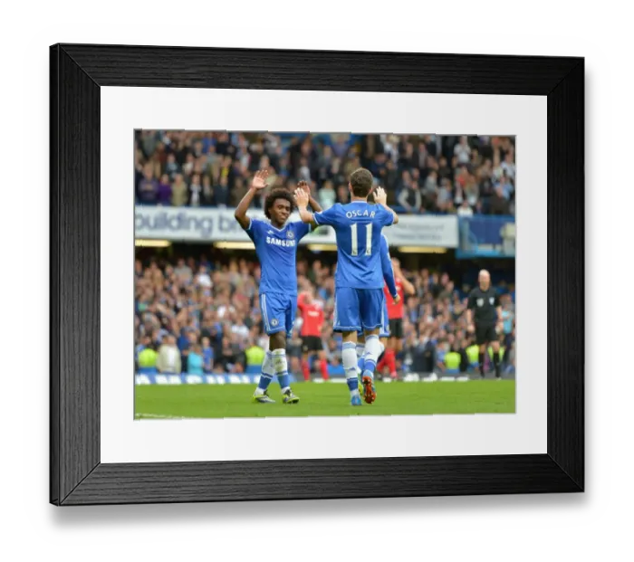 Framed Print : Chelsea's Oscar and Willian: Unstoppable Duo Celebrates Their Third Goal Against Fulham (September 2013) Framed Print : Chelsea's Oscar and Willian: Unstoppable Duo Celebrates Their Third Goal Against Fulham (September 2013)