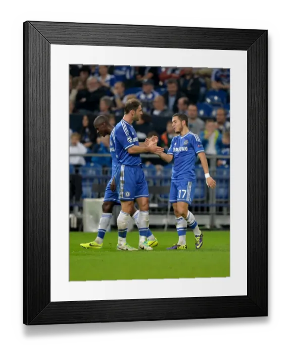 Framed Print : Eden Hazard's Triple: Chelsea's Star Celebrates Third Goal Against Schalke in Champions League Framed Print : Eden Hazard's Triple: Chelsea's Star Celebrates Third Goal Against Schalke in Champions League