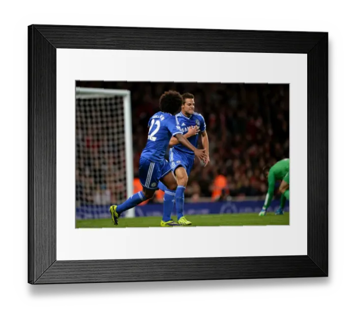 Framed Print : Azpilicueta and Willian: Celebrating Chelsea's First Goal in Arsenal Rivalry at Emirates Stadium (2013)