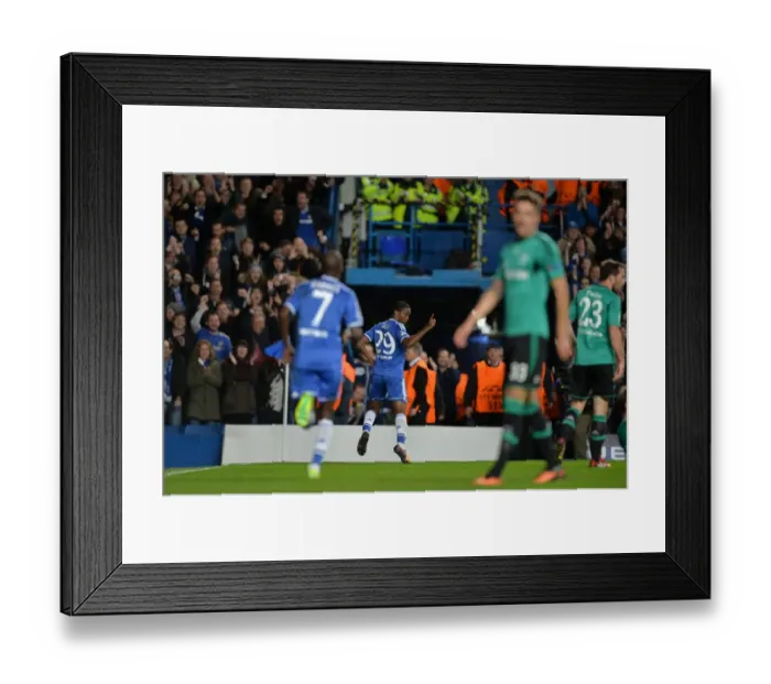 Framed Print : Chelsea's Samuel Eto'o: Double Delight as He Celebrates Second Goal vs. Schalke in UEFA Champions League (November 6, 2013)