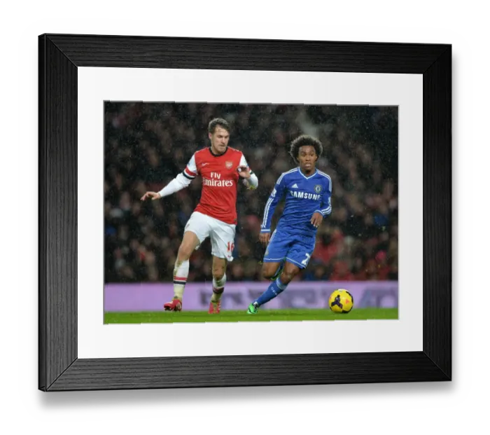 Framed Print : Battle for the Ball: Willian vs. Ramsey - Arsenal vs. Chelsea Rivalry, Premier League, Emirates Stadium (December 23, 2013) Framed Print : Battle for the Ball: Willian vs. Ramsey - Arsenal vs. Chelsea Rivalry, Premier League, Emirates Stadium (December 23, 2013)