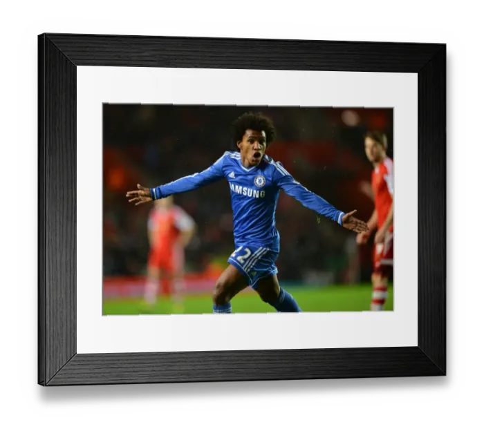 Framed Print : Da Silva-Willian Scores Chelsea's Second Goal vs. Southampton (1st January 2014)