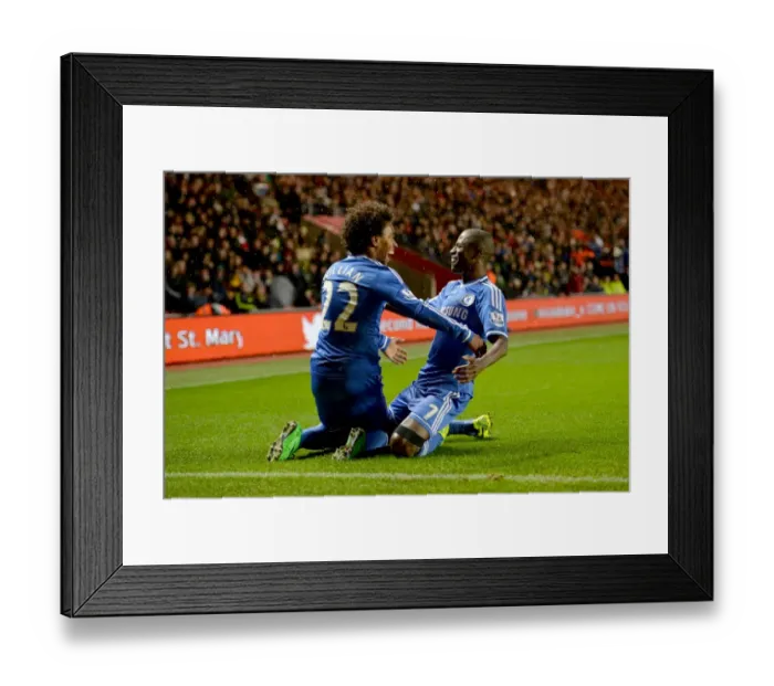 Framed Print : Chelsea's Da Silva and Ramires: United in Victory - Celebrating the Second Goal vs Southampton (BPL, 1st January 2014)