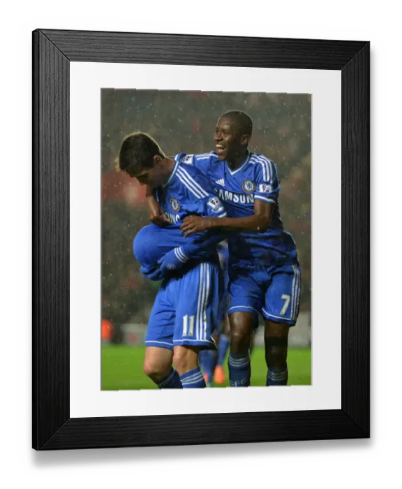 Framed Print : Chelsea's Embaoa and Ramires: A Dynamic Duo Celebrating Oscar's Goal vs Southampton (1st January 2014, Barclays Premier League)