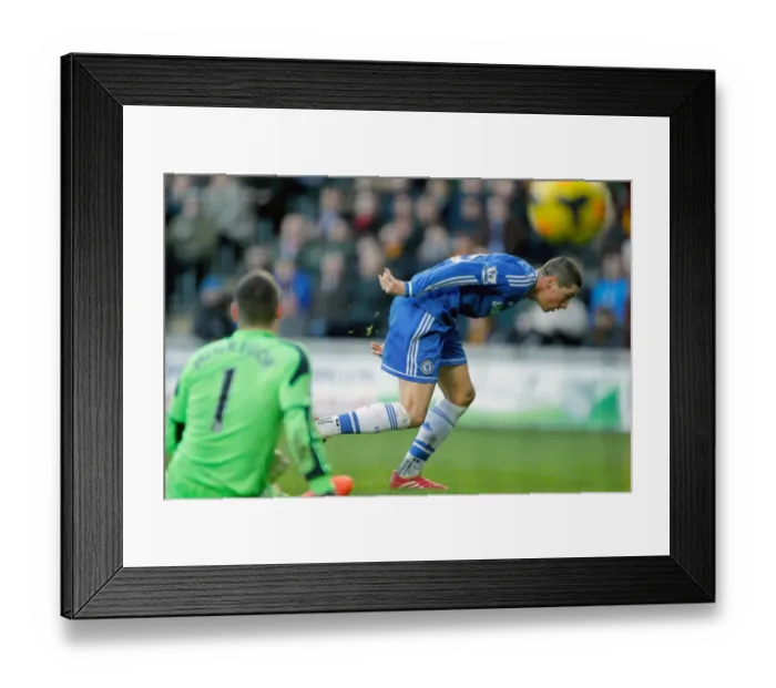 Framed Print : Fernando Torres Scores Chelsea's Third Goal Past Allan McGregor (Hull City vs. Chelsea, January 11, 2014)