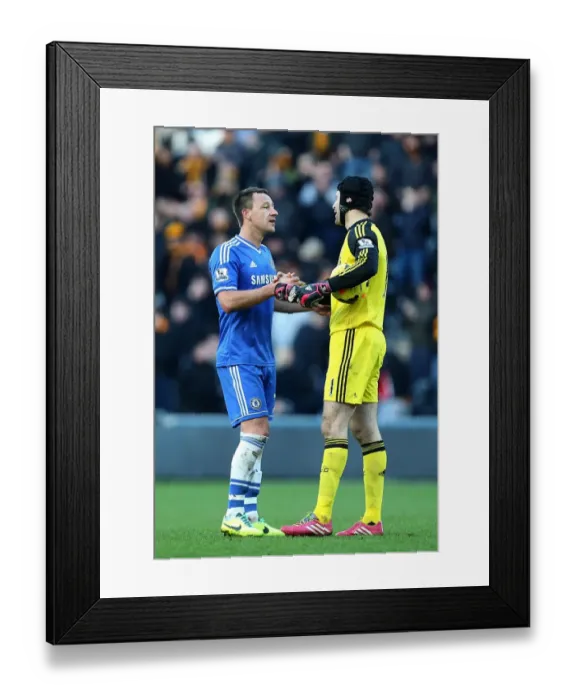 Framed Print : Chelsea's Terry and Cech Celebrate Record-Breaking Clean Sheet vs. Hull City (January 11, 2014)