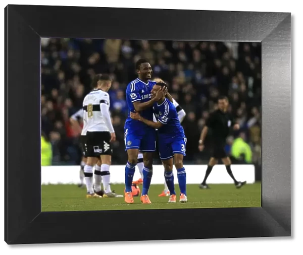 Chelsea's Jon Obi Mikel and Ashley Cole: Celebrating Mikel's FA Cup Goal Against Derby County (5th January 2014)