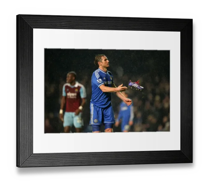 Framed Print : Frank Lampard's Passionate Moment: Throwing Boot during Chelsea vs. West Ham United (January 29, 2014)