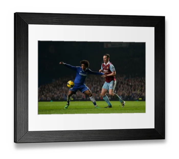 Framed Print : Battle for the Ball: Willian vs. Nolan - Chelsea vs. West Ham United, Premier League Rivalry (January 29, 2014)