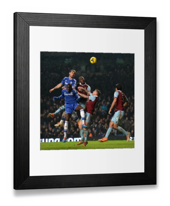 Framed Print : Chelsea's Gary Cahill Wins Aerial Battle: Chelsea vs. West Ham United, Premier League (January 29, 2014)
