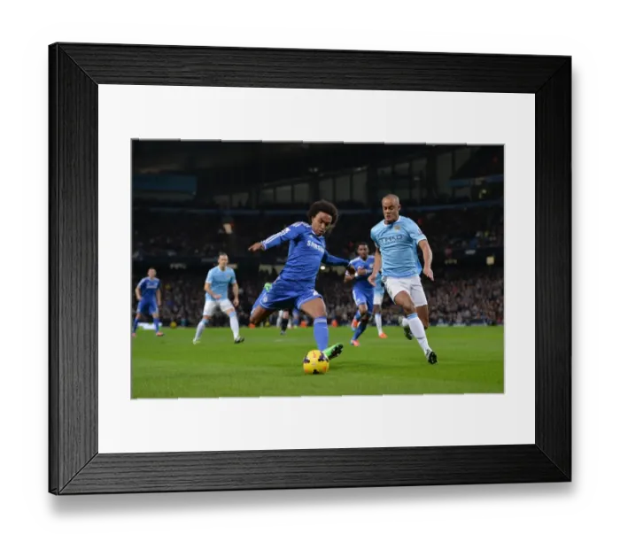 Framed Print : Intense Battle for Ball Possession: Willian vs. Kompany - Manchester City vs. Chelsea, Barclays Premier League (3rd February 2014) Framed Print : Intense Battle for Ball Possession: Willian vs. Kompany - Manchester City vs. Chelsea, Barclays Premier League (3rd February 2014)