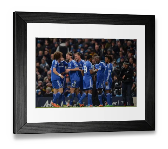 Framed Print : Chelsea's Unforgettable Moment: Jubilant Celebration of Ivanovic's Goal Against Manchester City (BPL, Etihad Stadium, 3rd February 2014) - Luiz, Ivanovic, Matic, Eto'o, Ramires, and Willian Rejoice Framed Print : Chelsea's Unforgettable Moment: Jubilant Celebration of Ivanovic's Goal Against Manchester City (BPL, Etihad Stadium, 3rd February 2014) - Luiz, Ivanovic, Matic, Eto'o, Ramires, and Willian Rejoice