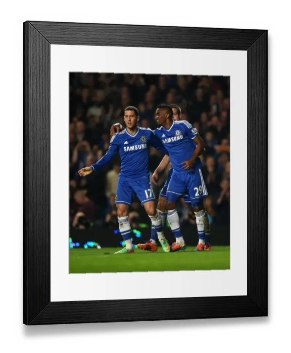 Framed Print : Chelsea's Eden Hazard and Samuel Eto'o: A Dynamic Duo Celebrates Their Second Goal Against Tottenham Hotspur (March 8, 2014, Stamford Bridge)
