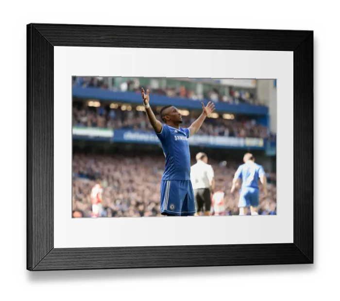 Framed Print : Samuel Eto'o's Thrilling First Goal for Chelsea Against Arsenal (22nd March 2014, Stamford Bridge)