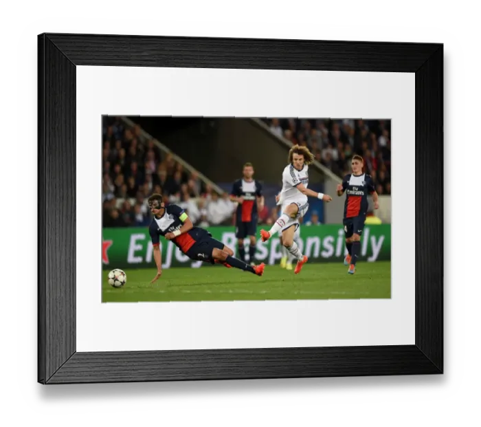 Framed Print : David Luiz Stuns Paris Saint-Germain: Chelsea's Surprising Goal in UEFA Champions League Quarterfinal First Leg (April 2nd, 2014) Framed Print : David Luiz Stuns Paris Saint-Germain: Chelsea's Surprising Goal in UEFA Champions League Quarterfinal First Leg (April 2nd, 2014)