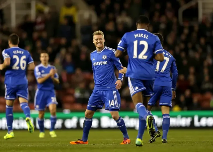 Framed Print : Andre Schurrle's Double: Chelsea's Second Goal vs Stoke City (December 2013)