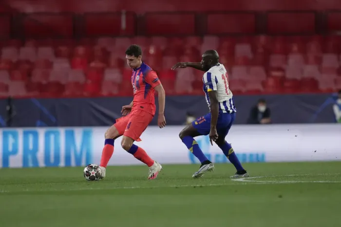 Framed Print : Andreas Christensen at Empty Estadio Ramon Sanchez Pizjuan: FC Porto vs. Chelsea FC, UEFA Champions League Quarterfinal Framed Print : Andreas Christensen at Empty Estadio Ramon Sanchez Pizjuan: FC Porto vs. Chelsea FC, UEFA Champions League Quarterfinal