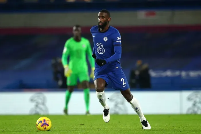 Framed Print : Antonio Rudiger Focuses at Empty Stamford Bridge: Chelsea vs Aston Villa, Premier League, December 2020