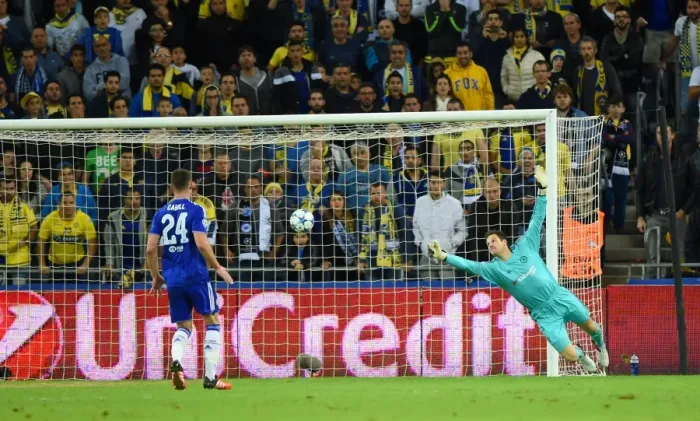 Framed Print : Asmir Begovic's Spectacular Save: Chelsea vs Maccabi Tel Aviv, UEFA Champions League, Group G, Sammy Ofer Stadium (November 2015)
