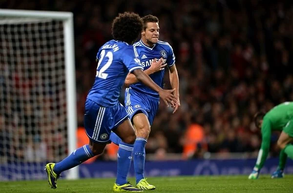 Azpilicueta and Willian: Celebrating Chelsea's First Goal in Arsenal Rivalry at Emirates Stadium (2013)