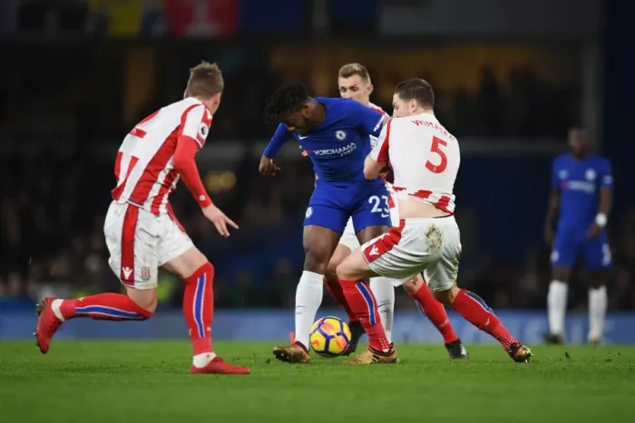 Framed Print : Batshuayi vs. Wimmer: Intense Battle for Possession in Chelsea vs. Stoke City Premier League Showdown Framed Print : Batshuayi vs. Wimmer: Intense Battle for Possession in Chelsea vs. Stoke City Premier League Showdown