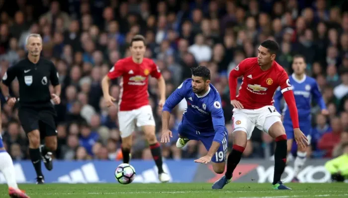 Framed Print : Battle for the Ball: Diego Costa vs. Chris Smalling - Chelsea vs. Manchester United, Premier League Framed Print : Battle for the Ball: Diego Costa vs. Chris Smalling - Chelsea vs. Manchester United, Premier League