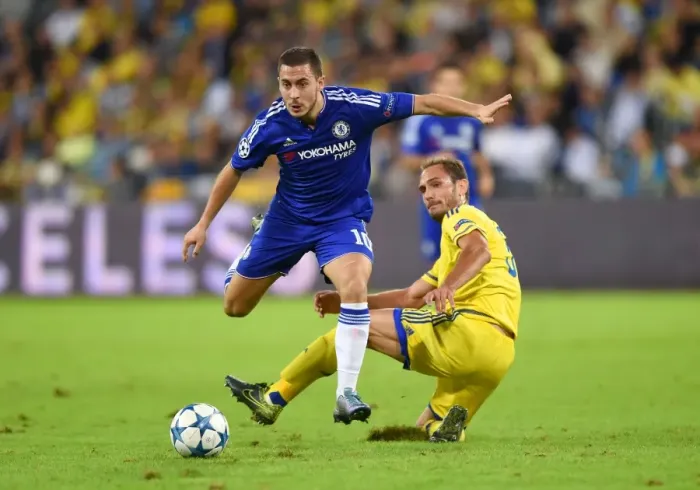 Framed Print : Battle for the Ball: Eden Hazard vs. Carlos Garcia - UEFA Champions League Showdown (November 2015)