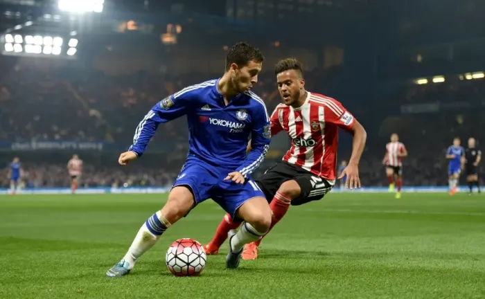 Framed Print : Battle for the Ball: Eden Hazard vs. Ryan Bertrand - Chelsea vs. Southampton (2015) Framed Print : Battle for the Ball: Eden Hazard vs. Ryan Bertrand - Chelsea vs. Southampton (2015)