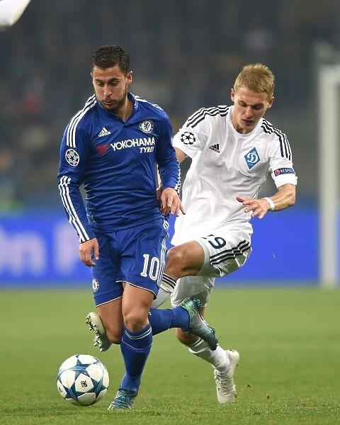 Battle for the Ball: Eden Hazard vs Vitaliy Buyalsky in Chelsea's UEFA Champions League Showdown against Dynamo Kiev (October 2015)