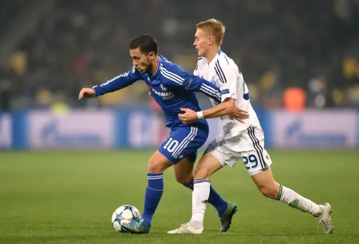 Framed Print : Battle for the Ball: Hazard vs Buyalsky - A Champions League Showdown (October 2015): Clash of Stars