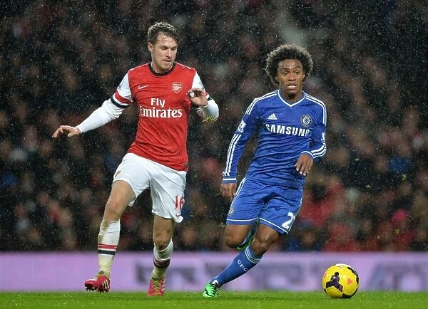 Battle for the Ball: Willian vs. Ramsey - Arsenal vs. Chelsea Rivalry, Premier League, Emirates Stadium (December 23, 2013)