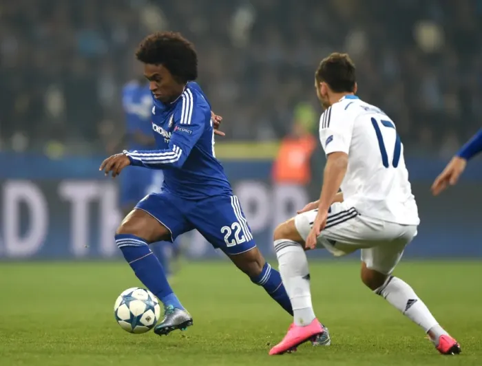Framed Print : Battle for the Ball: Willian vs. Rybalka - Champions League Clash between Dynamo Kiev and Chelsea (October 2015)