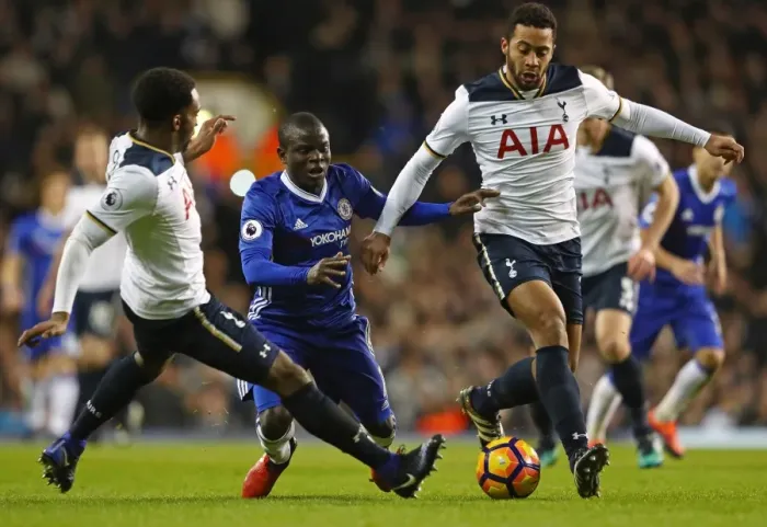 Framed Print : Battle for Possession: Tottenham's Defensive Triangle vs. Chelsea's N'Golo Kante