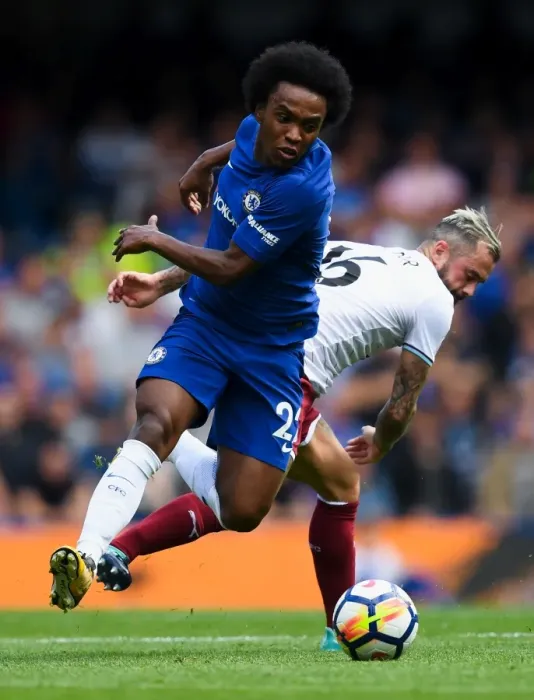 Framed Print : Battle for Possession: Willian vs. Steven Defour - Premier League Showdown at Stamford Bridge Framed Print : Battle for Possession: Willian vs. Steven Defour - Premier League Showdown at Stamford Bridge